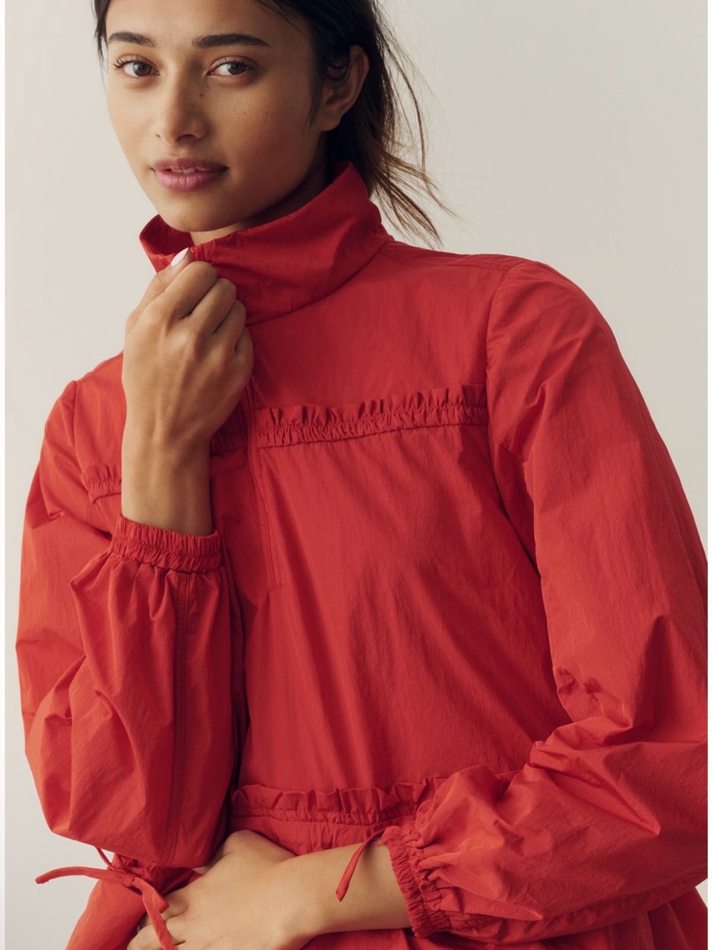 NWT Anthropologie Daily Practice Bright Red Half-Zip Anorak Windbreaker Size M - Picture 2 of 7